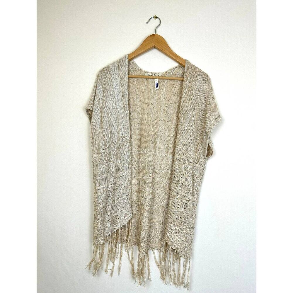 NWT Helen’s Heart Beige Women’s Knit Fringe Open Front Cardigan Short Sleeve 1Sz